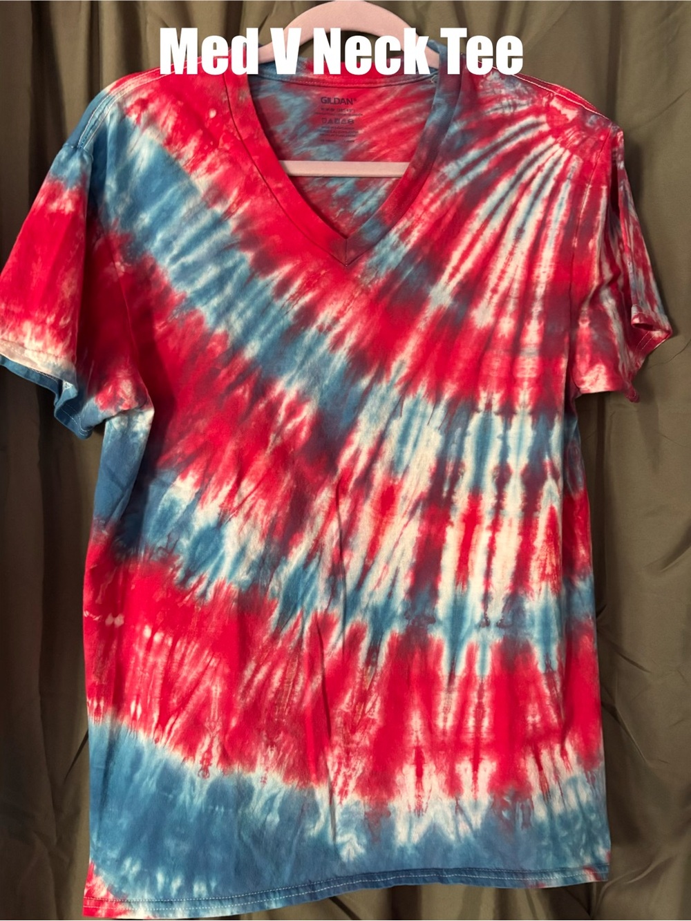 Gildan Red and Blue Tie-Dye V-Neck Tee